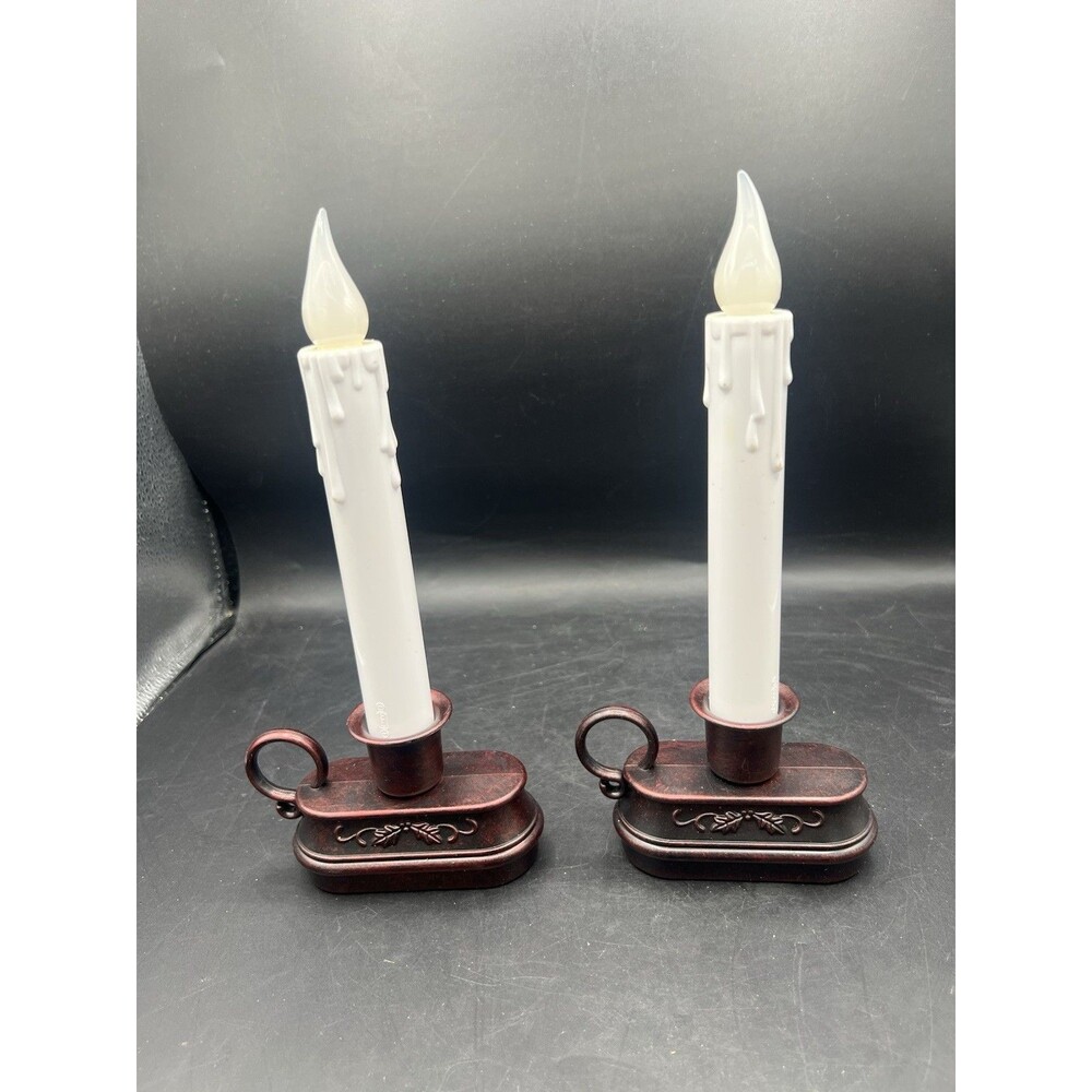 GE Flickering Window Candles Set of 2 Battery Operated Flameless LED 10” White